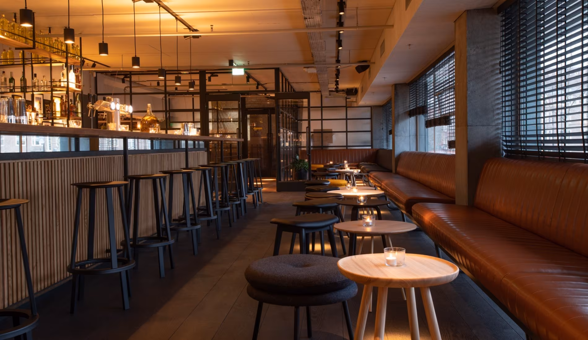 Banquette seating and bar stools at The Lemonman